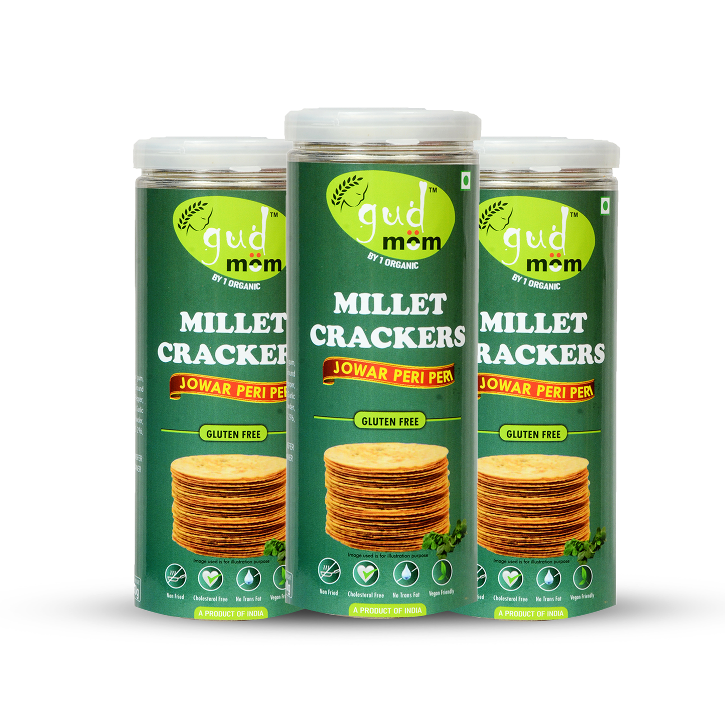 Gudmom Jowar Millet Crackers - Peri Peri 90 g ( Pack Of 3 )