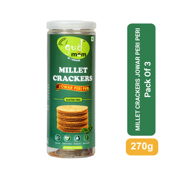 Gudmom Jowar Millet Crackers - Peri Peri 90 g ( Pack Of 3 )