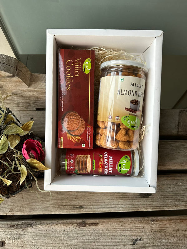 Healthy  Gift Hamper  -Ragi Cookies(80gm),Bajra Crackers(90gm) & Almond hearts(80gm)