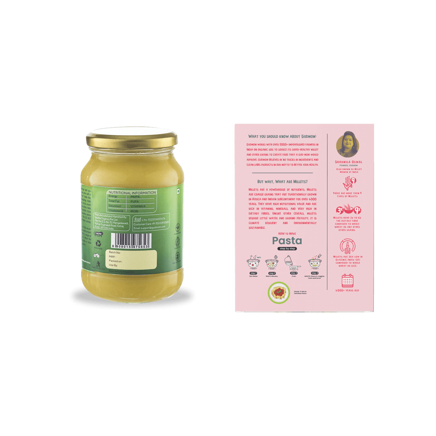 Organic A2 Vedic bilona Ghee 500gm + Trial pack of pasta 200gm