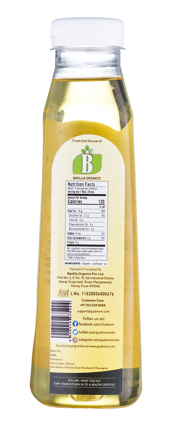 Organic Cold Pressed Sunflower Oil 500 g