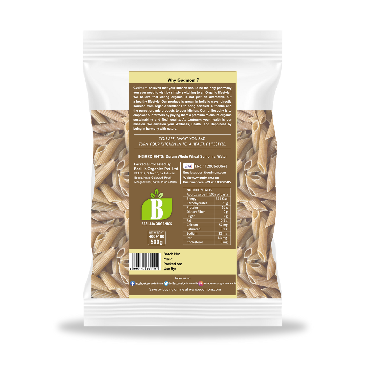 Whole Wheat Pasta Penne 500 g